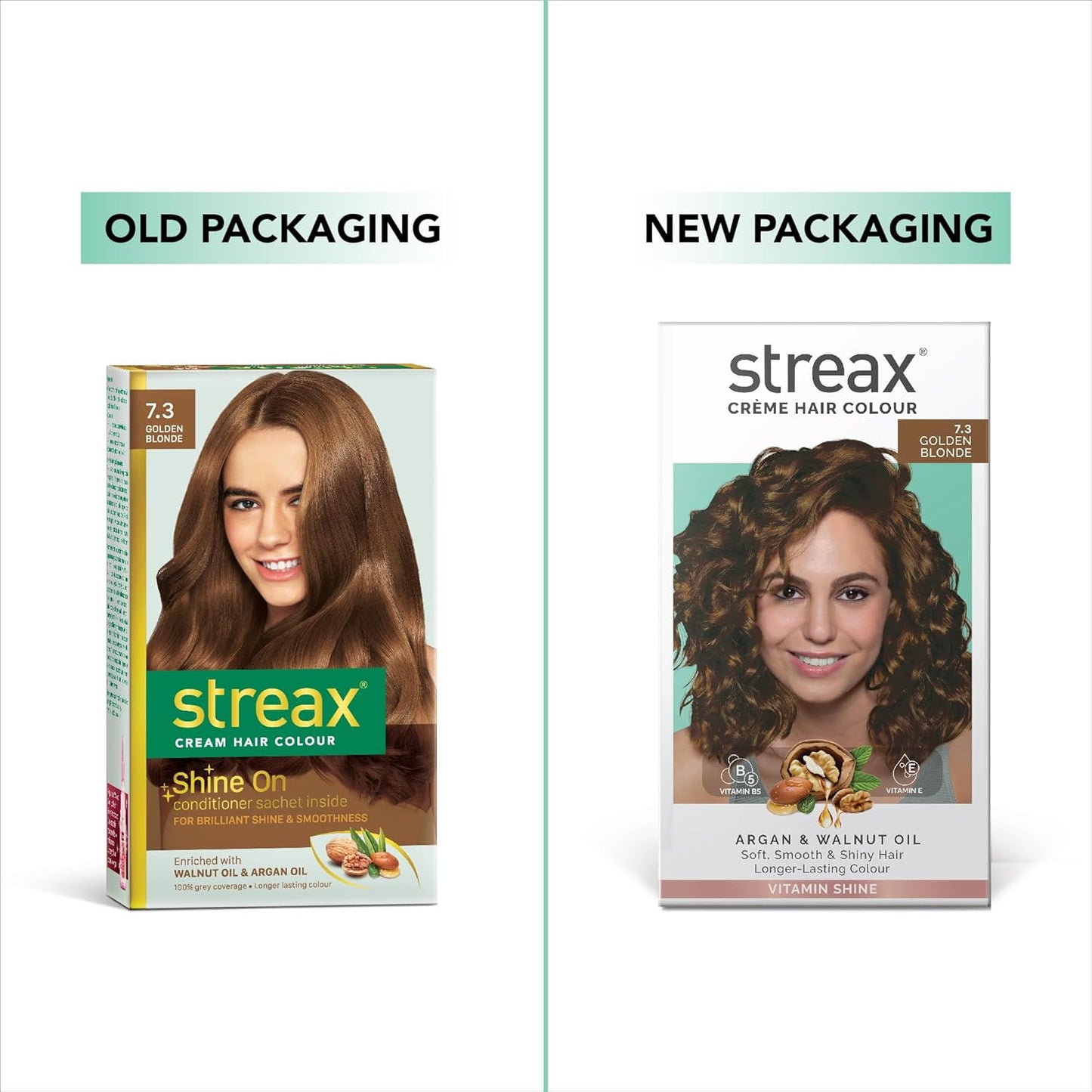 Streax Permanent Hair Colour, 100% Grey coverage, Infused with Argan and Walnut Oil, Long Lasting Cream Hair Colour for Women, Blonde hair Colour, 7.3 Golden Blonde, 120 ml, Pack of 1