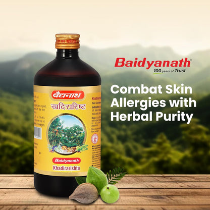 Baidyanath Ayurved Khadirarishta - 450 ML | Ayurvedic Syrup for Skin Disorders | Blood Purifier