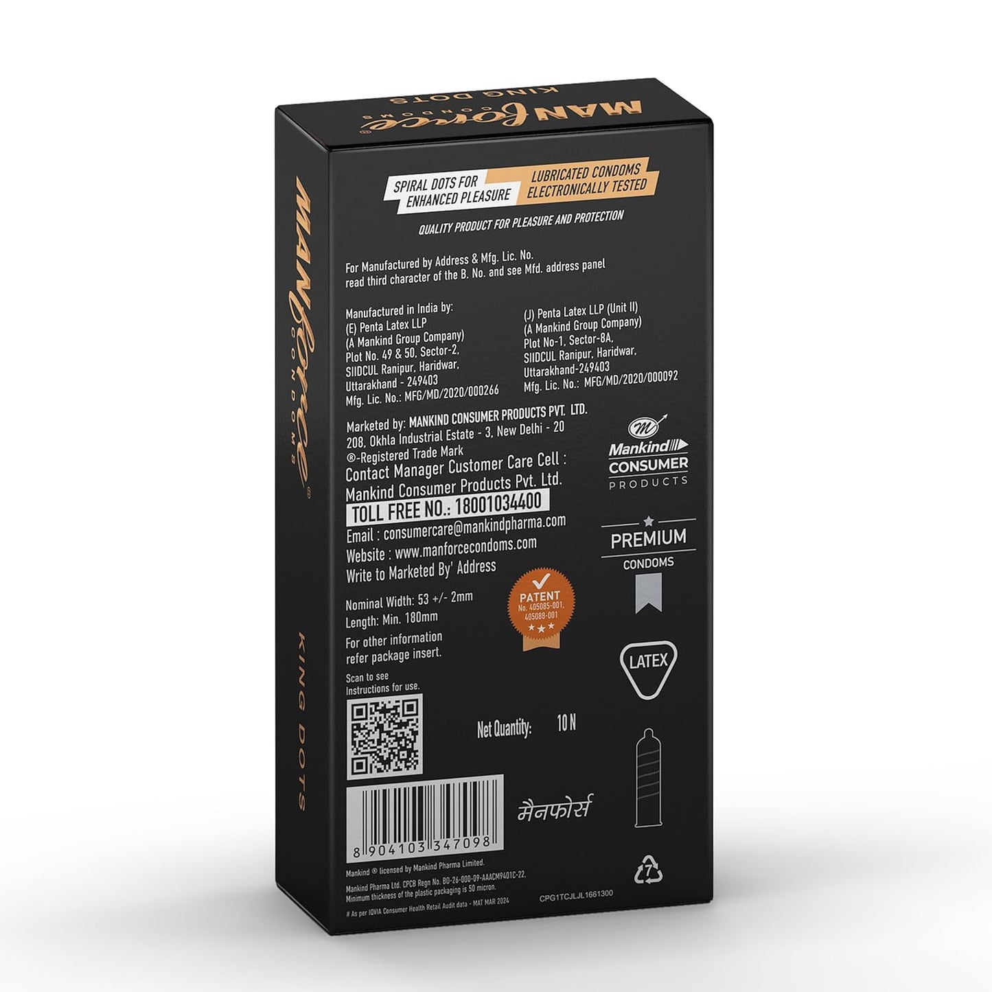 Manforce King Dots Extra Dotted Unflavored Condoms, 10 Pieces