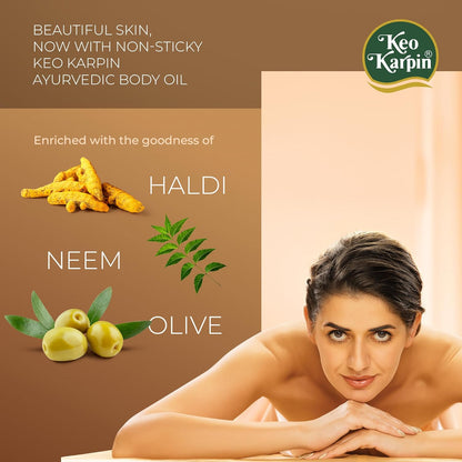 Keo Karpin Ayurvedic Body Oil | Non-Sticky, Sandal Fragranced Herbal Body Oil, Enriched With Olive Oil, Neem And Haldi | l |
