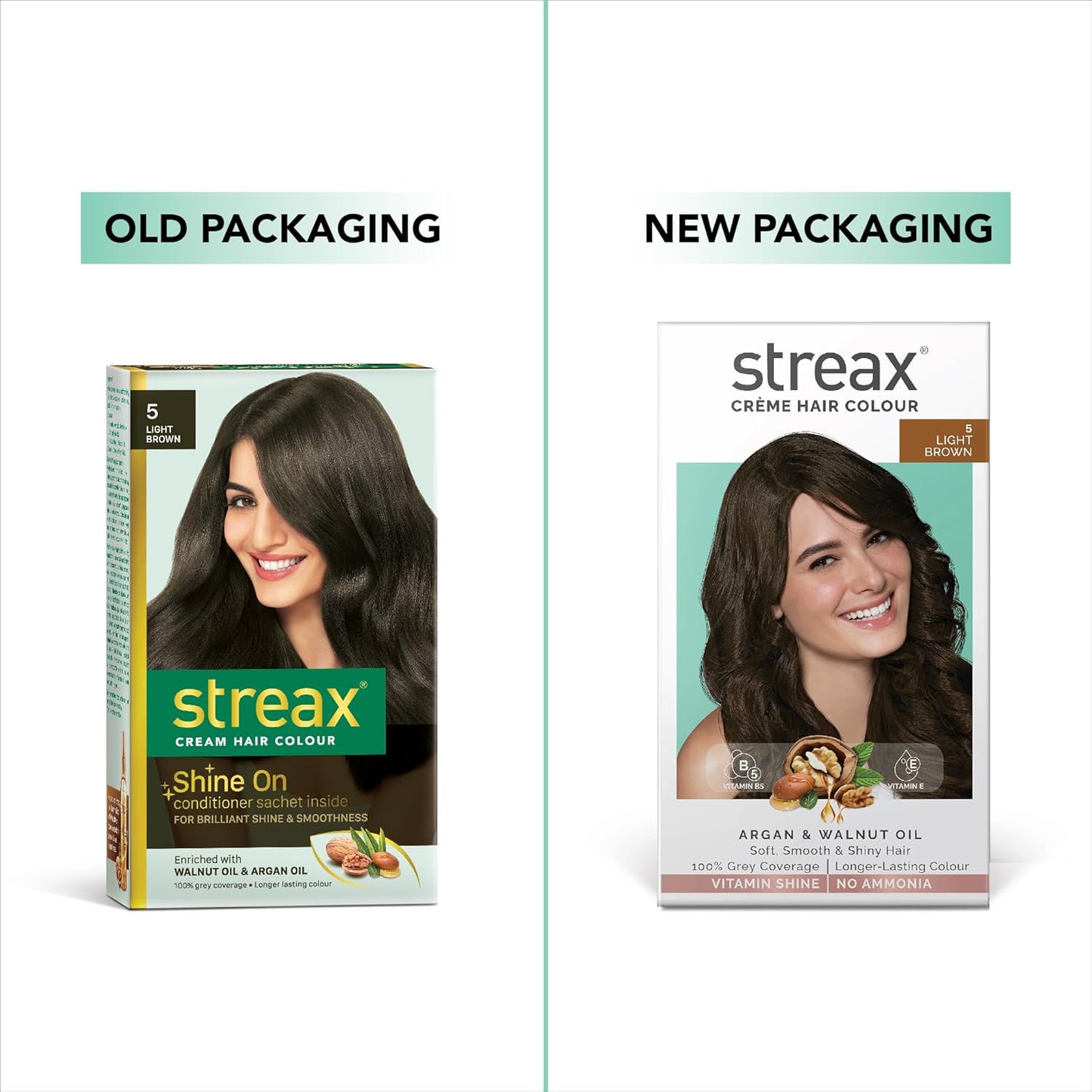 Streax Crème Permanent Hair Colour - 5 Light Brown Hair Color- 120 ml, 100% Grey coverage, Ammonia Free Hair Color, Long Lasting Hair colour for women