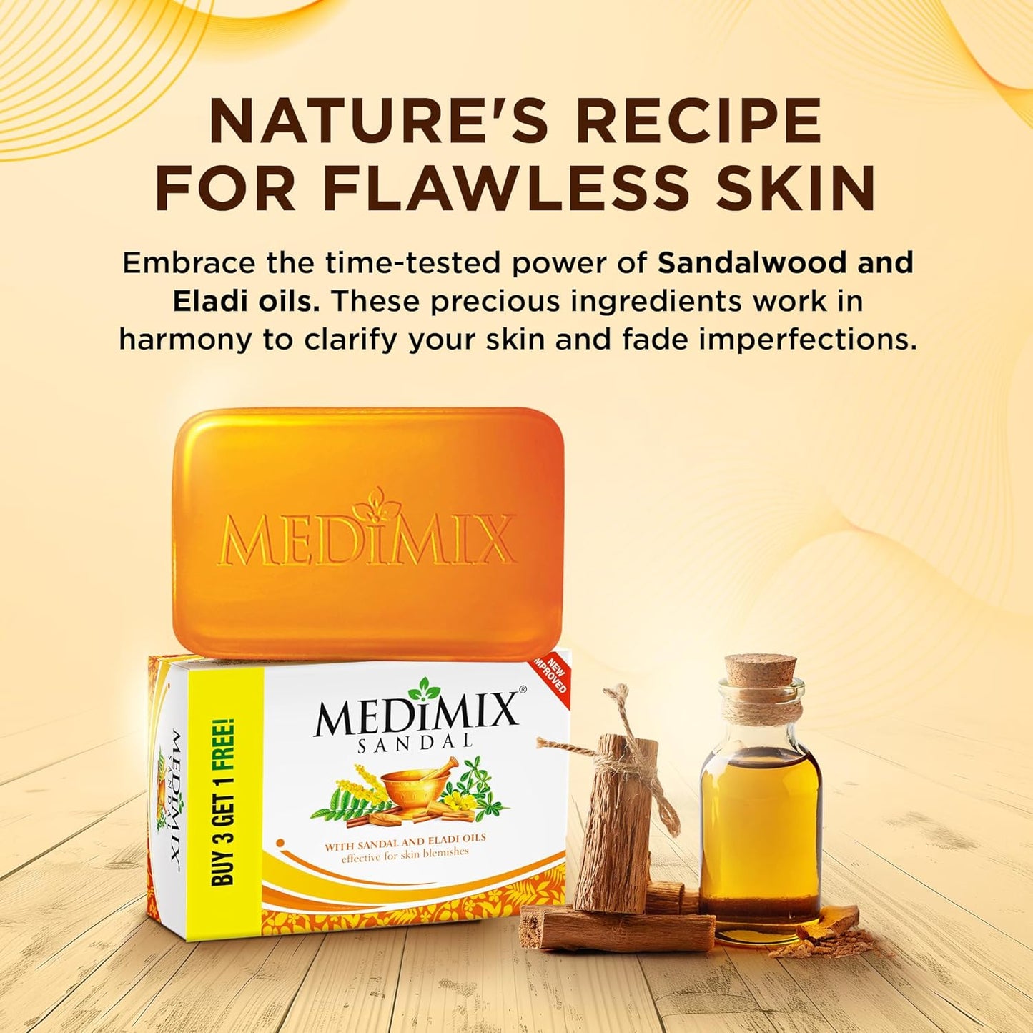 Medimix Sandal Ayurvedic Traditionally Made Bathing Bar Soap 125g (3 + 1 Combo Pack) | Infused with Sandal & Eladi Oil | Effective for Skin Blemish