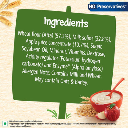 CERELAC Baby Food Cereal | No Preservatives | Wheat Apple for 6 to 24 Months Baby | 300g