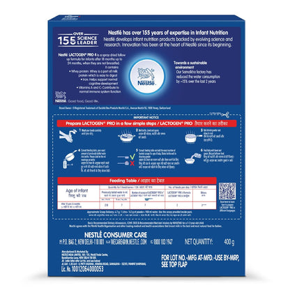 Lactogen Pro 4, Follow-Up Formula With Iron, Whey Protein And Vitamins, After 18 Months Up To 24 Months, Bag-In-Box Pack, 400g.