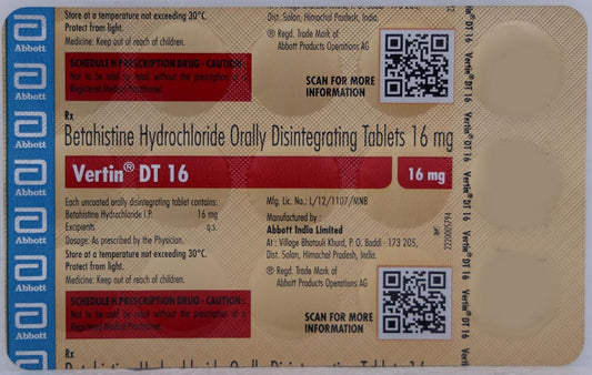 Vertin DT 16 - Strip of 15 Tablets