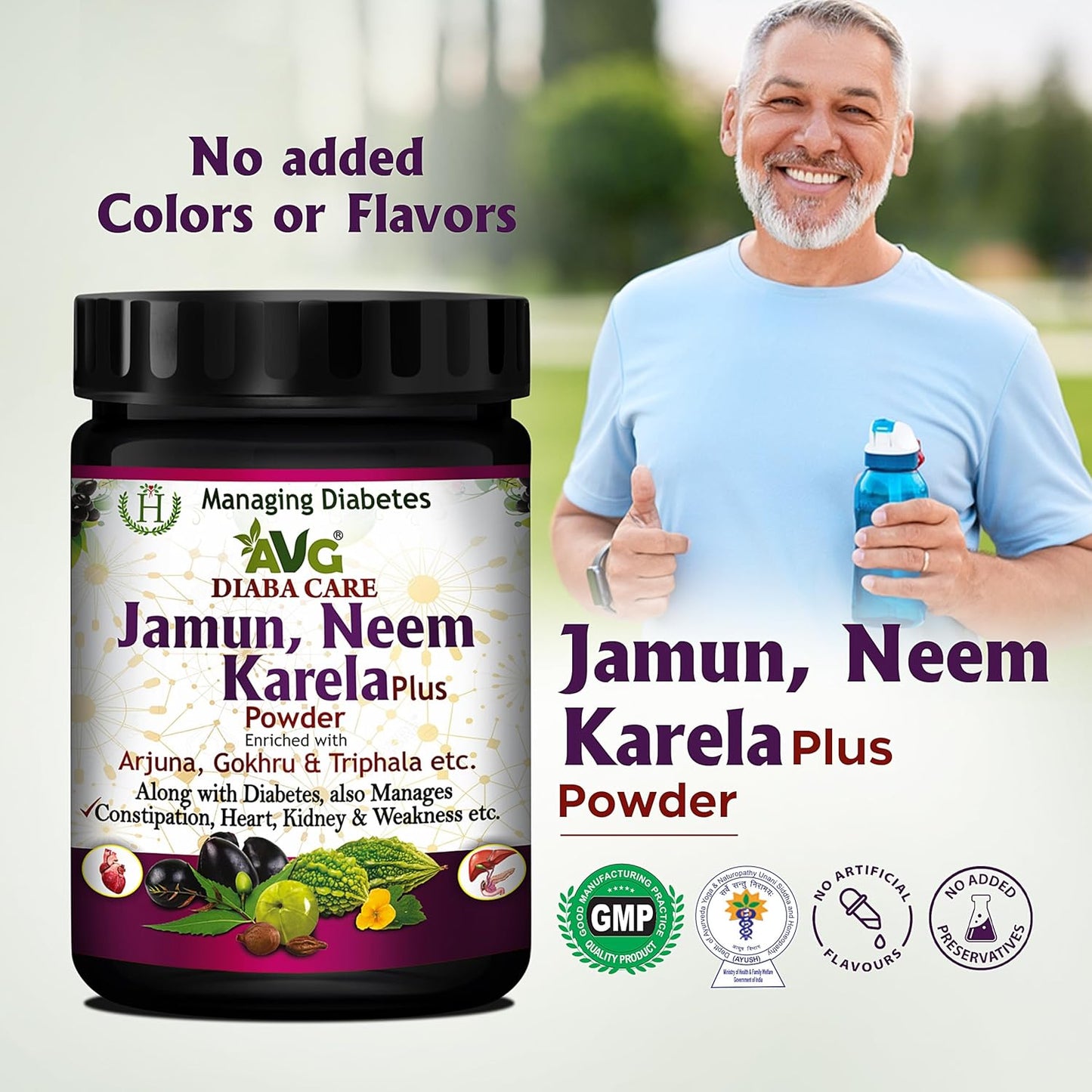 AVG Health Organics Diaba Care Karela Jamun Neem Powder 200gm each, Pack of 6, Diabetes Care Ayurvedic Supplement with Arjuna, Gokhru & Triphala