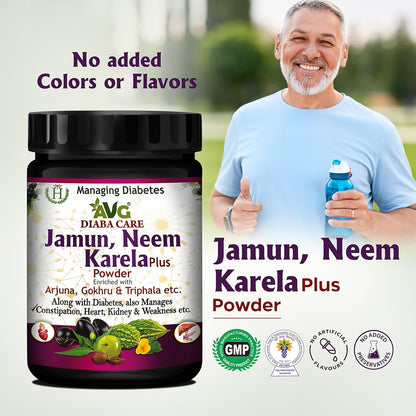 AVG Health Organics Diaba Care Karela Jamun Neem Powder 200gm each, Pack of 6, Diabetes Care Ayurvedic Supplement with Arjuna, Gokhru & Triphala