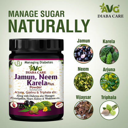 AVG Health Organics Diaba Care Karela Jamun Neem Powder 200gm each, Pack of 6, Diabetes Care Ayurvedic Supplement with Arjuna, Gokhru & Triphala