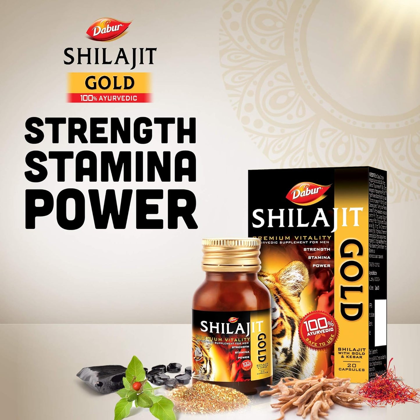 Dabur Shilajit Gold : 100 % Ayurvedic Capsules for Strength , Stamina and Power -10 capsules