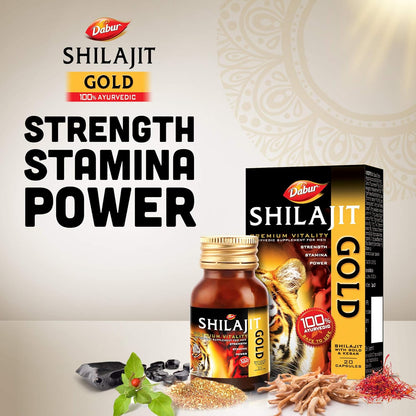 Dabur Shilajit Gold : 100 % Ayurvedic Capsules for Strength , Stamina and Power -10 capsules
