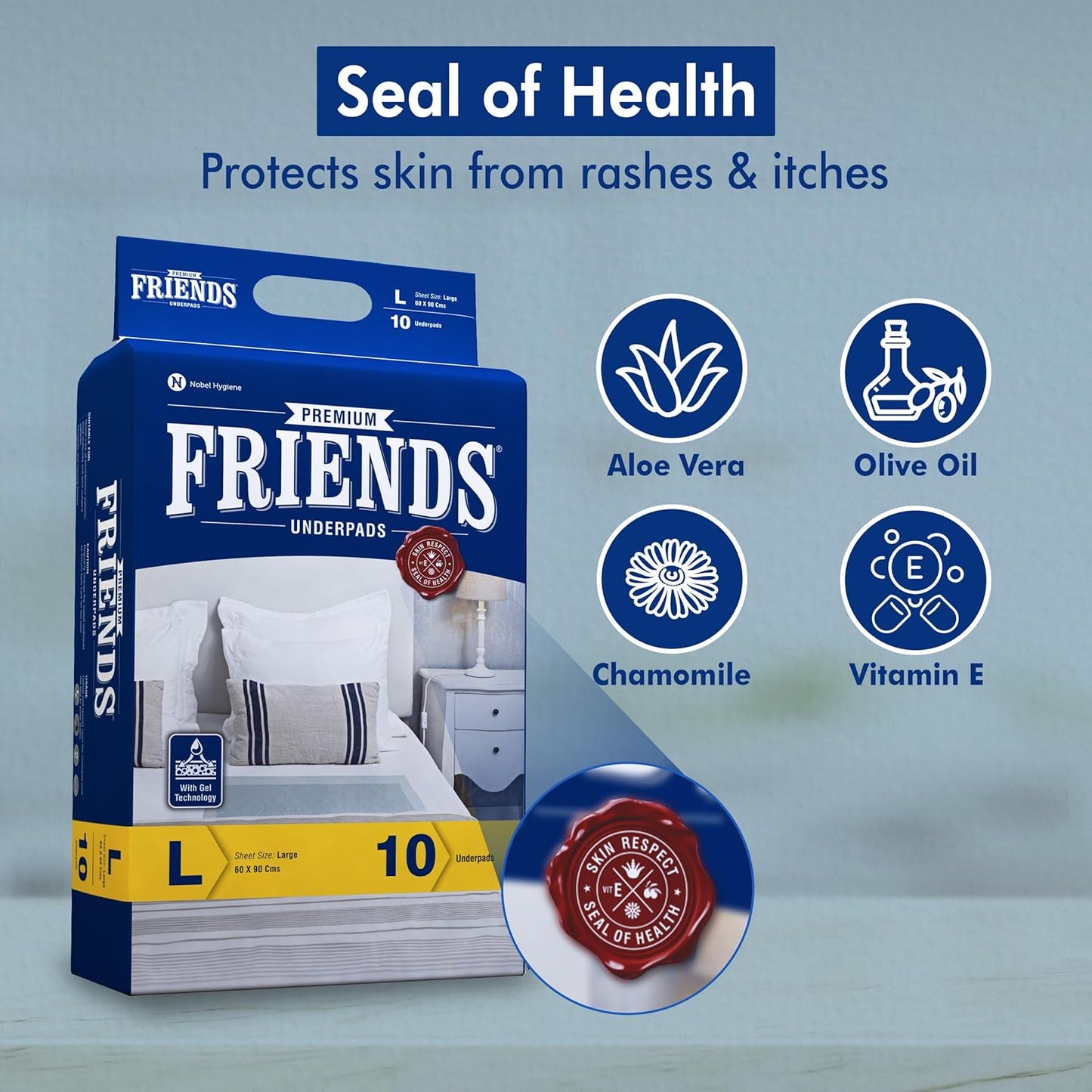 Friends Premium Disposable Underpads,Soft & Super Absorbency - 60x90 cm (Pack of 1).