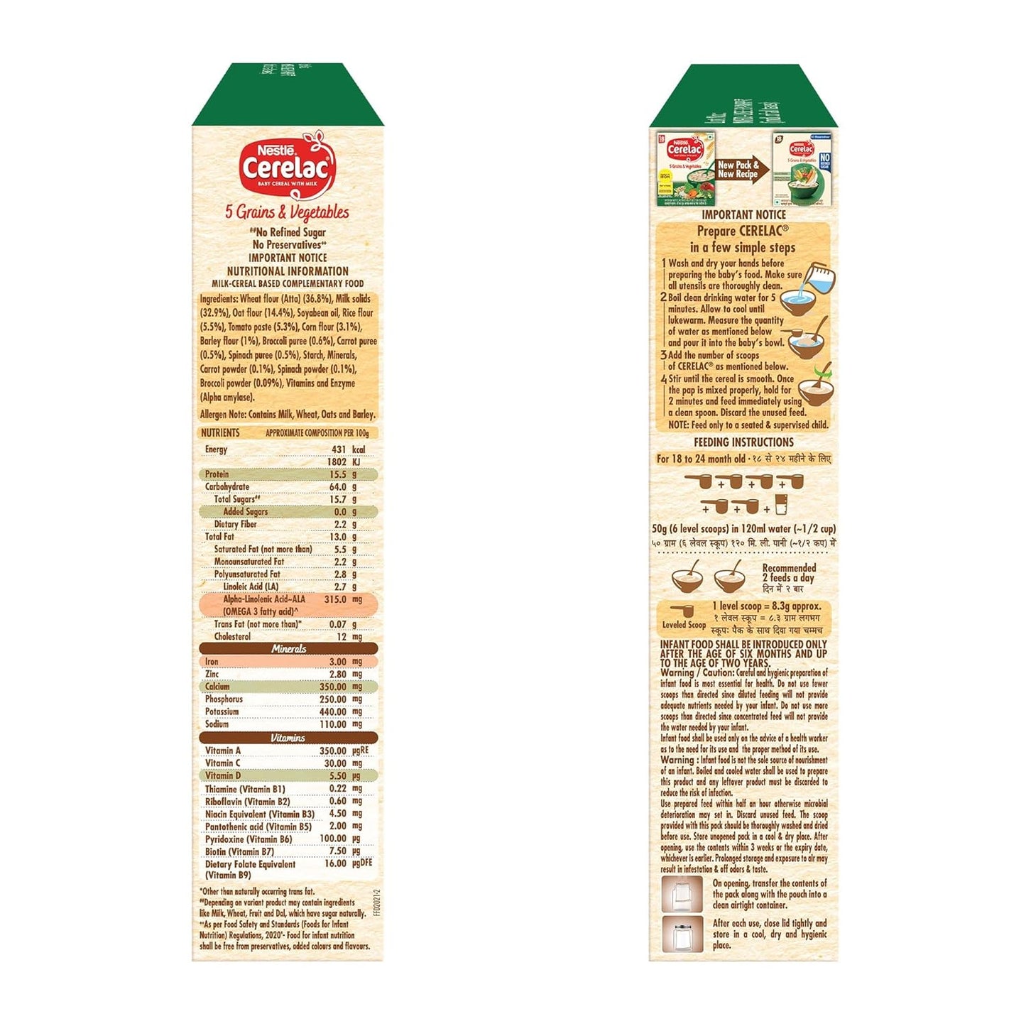 CERELAC Baby Food Cereal | No Refined Sugar | No Preservatives | 5 Grains & Vegetables for 18 to 24 Months Baby| 300g