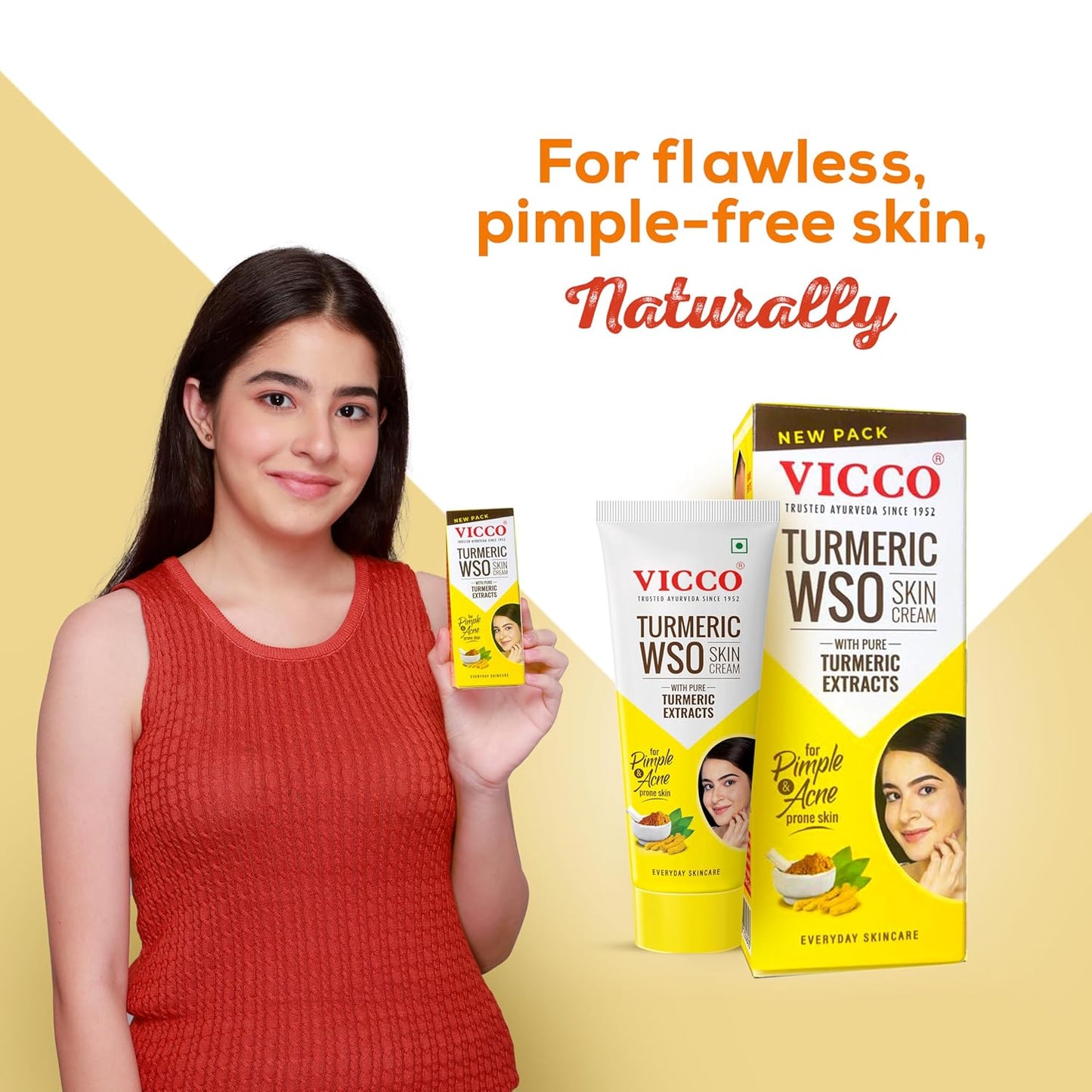 Vicco Turmeric WSO Cream | Ayurvedic Skin Care for Pimples, Dark Spots, , Healthy and Anti-Acne Skin  | Pack Of 1]