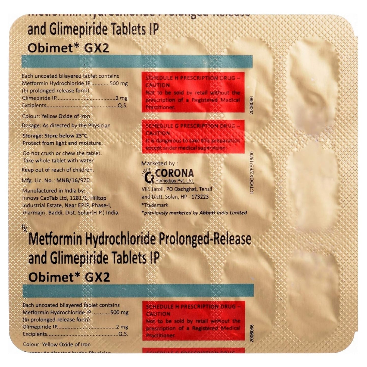 Obimet* Gx2 - Strip of 15 Tablets