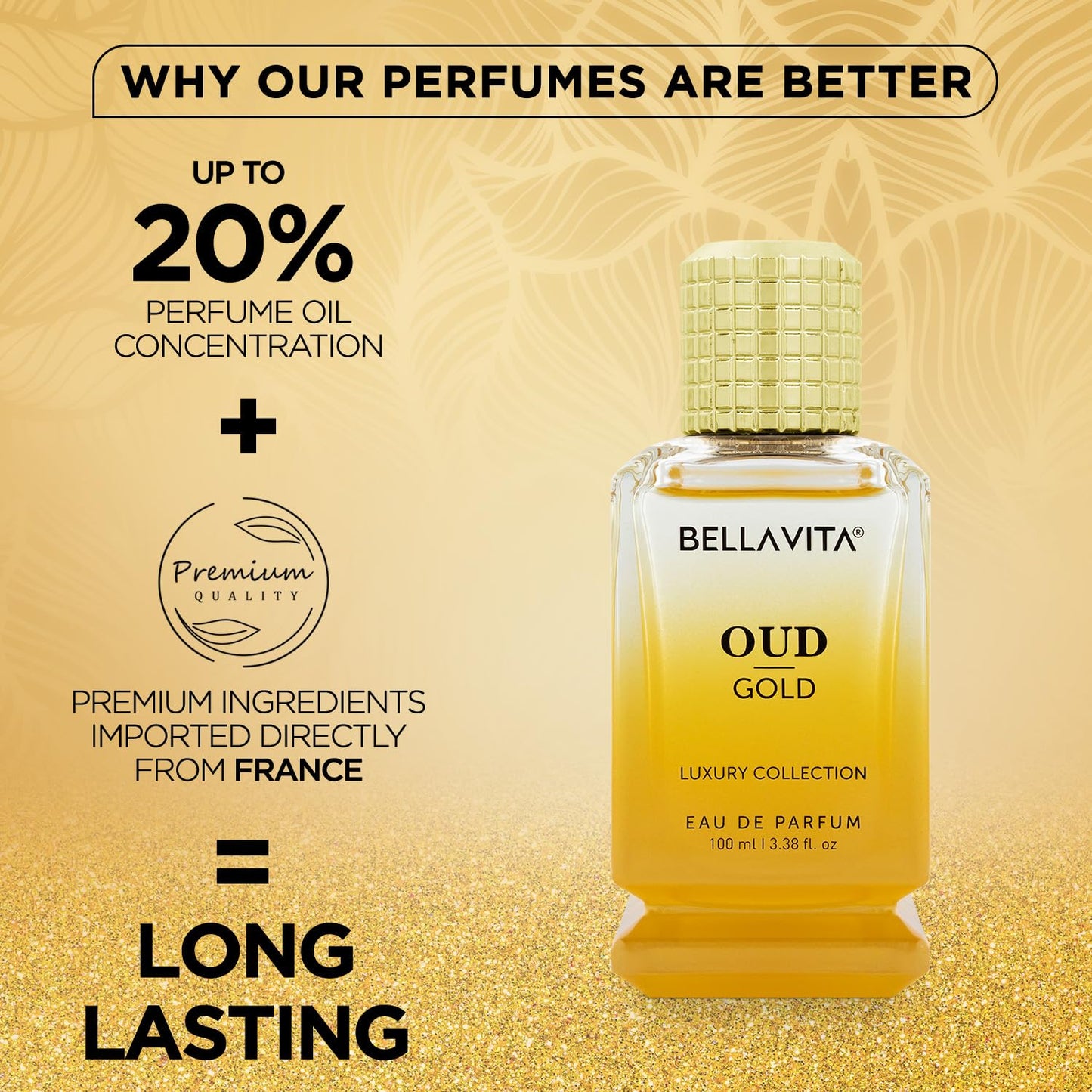 Bella Vita Luxury Oud Gold EDP 100ml Unisex Perfume for Men & Women | Caramel, Rose and Jasmine | Floral Long Lasting Fragrance for Man and Woman