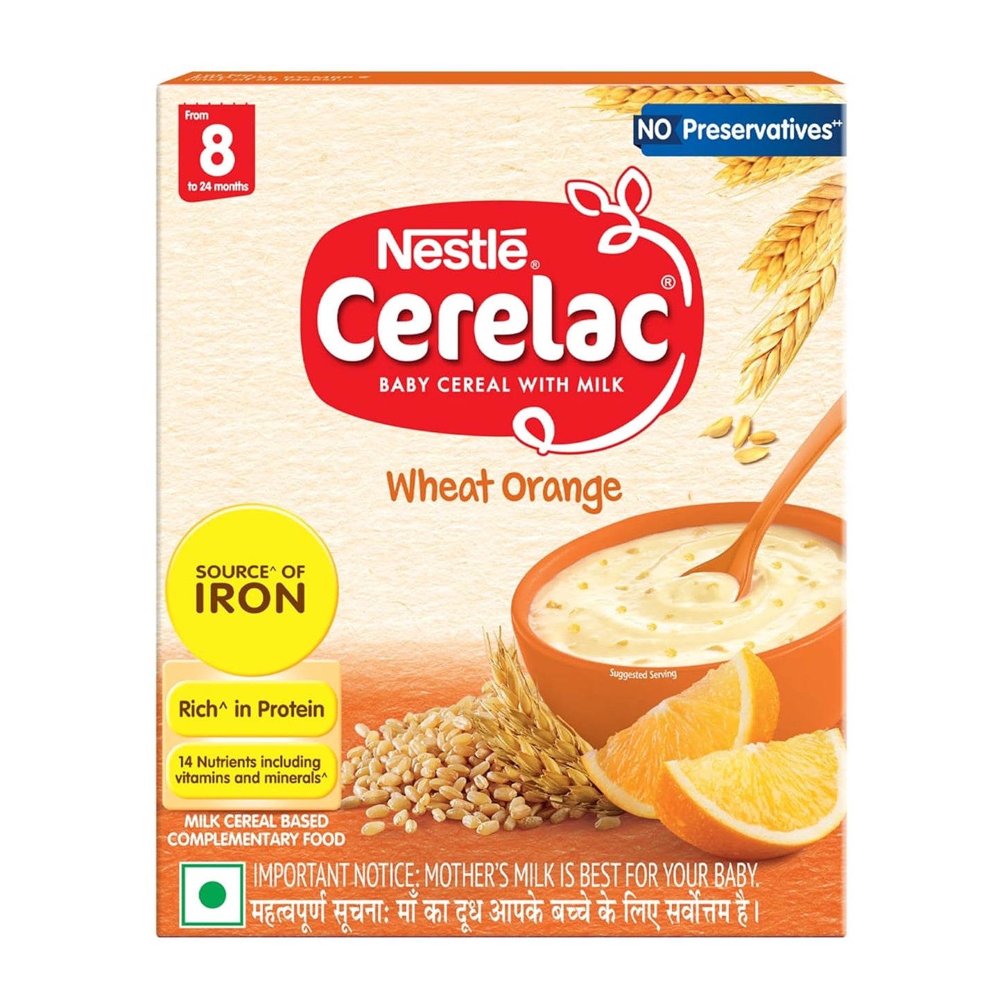 CERELAC Baby Food Cereal | No Preservatives | Wheat Orange for 8 to 24 Months Baby | 300g