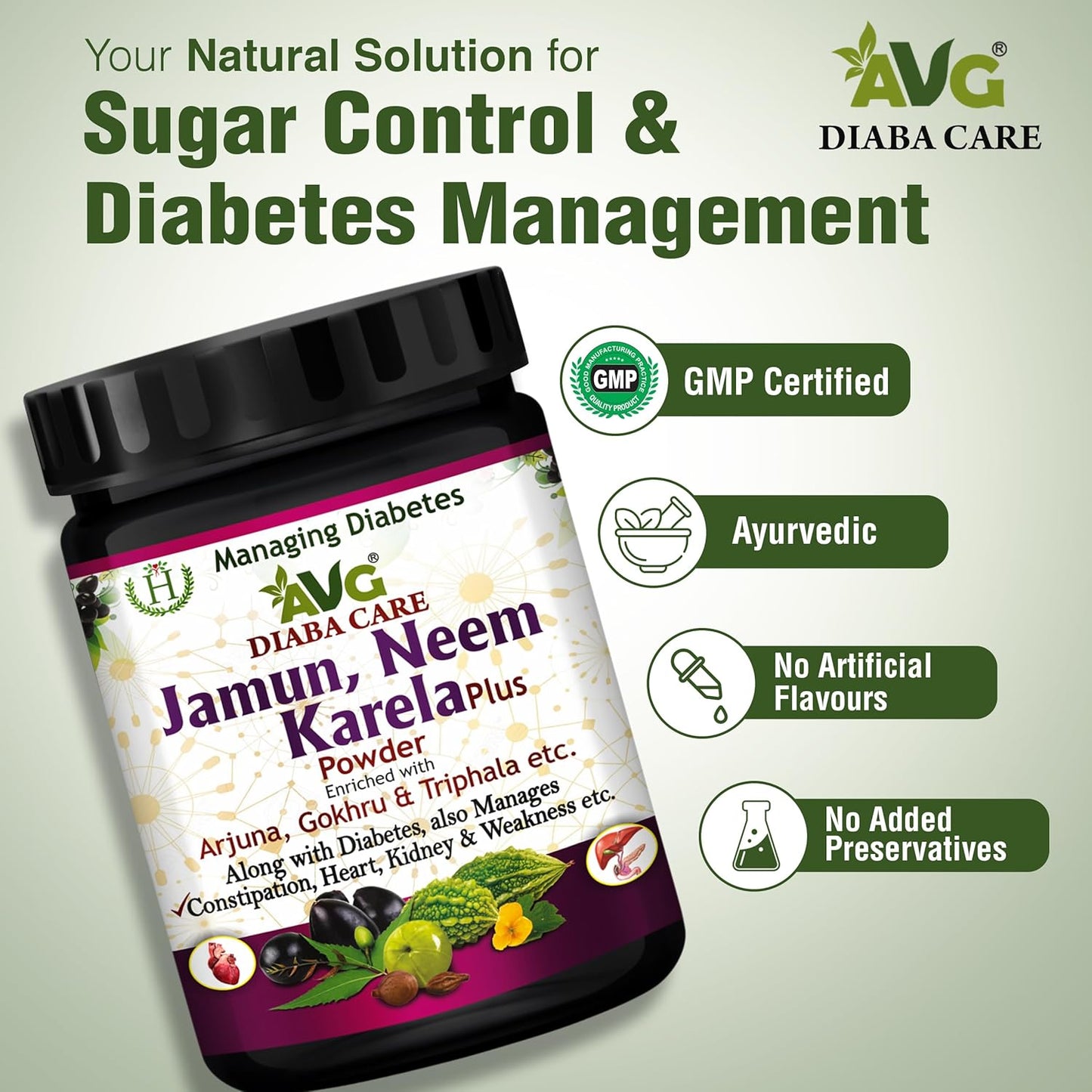 AVG Health Organics Diaba Care Karela Jamun Neem Powder 200gm each, Pack of 6, Diabetes Care Ayurvedic Supplement with Arjuna, Gokhru & Triphala