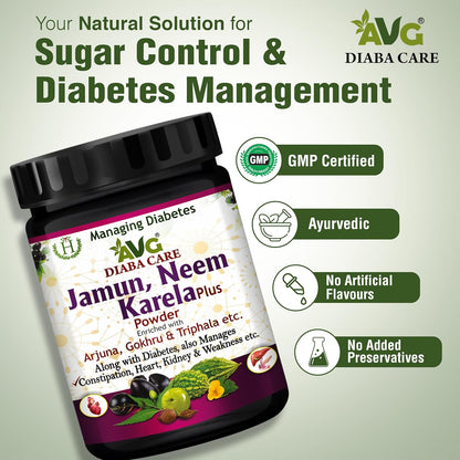 AVG Health Organics Diaba Care Karela Jamun Neem Powder 200gm each, Pack of 6, Diabetes Care Ayurvedic Supplement with Arjuna, Gokhru & Triphala