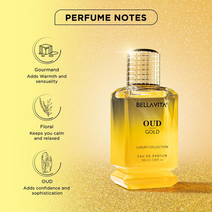Bella Vita Luxury Oud Gold EDP 100ml Unisex Perfume for Men & Women | Caramel, Rose and Jasmine | Floral Long Lasting Fragrance for Man and Woman