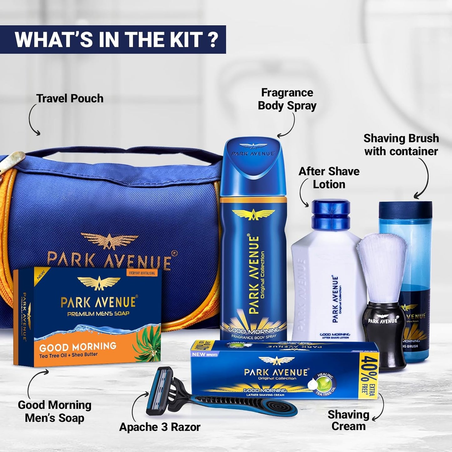 Park Avenue Good Morning Grooming Collection 7 in-1 Combo Grooming Kit for Men | Gift Set for Men | Father’s Day Gift for Dad | Shaving Kit for Men | Shaving Foam | After Shave