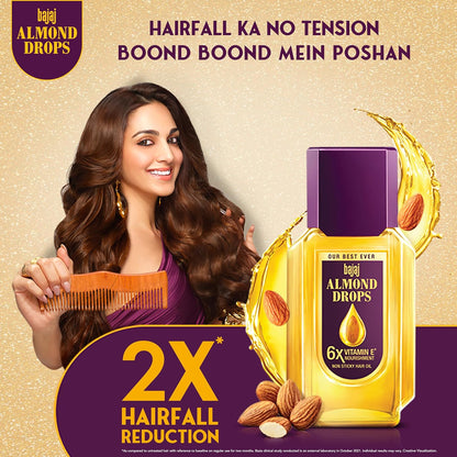 Bajaj Almond Drops Hair Oil, 300ml, 6X Vitamin E, Almond Oil, Light and Non Sticky, Hair Fall Control
