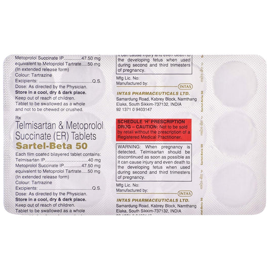 Sartel Beta 50 - Strip of 15 Tablets