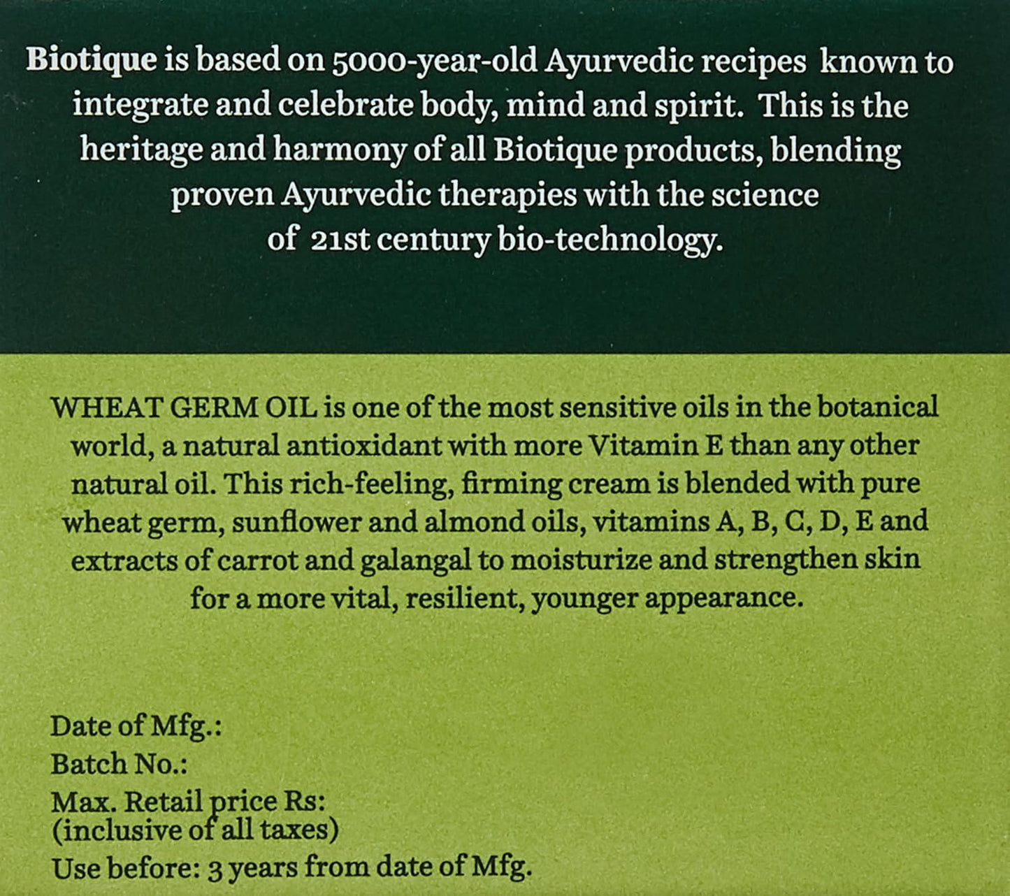 Biotique Wheatgerm Youthful Nourishing Night Cream for Normal to Dry Skin, 50g