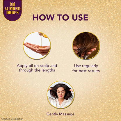 Bajaj Almond Drops Hair Oil, 300ml, 6X Vitamin E, Almond Oil, Light and Non Sticky, Hair Fall Control