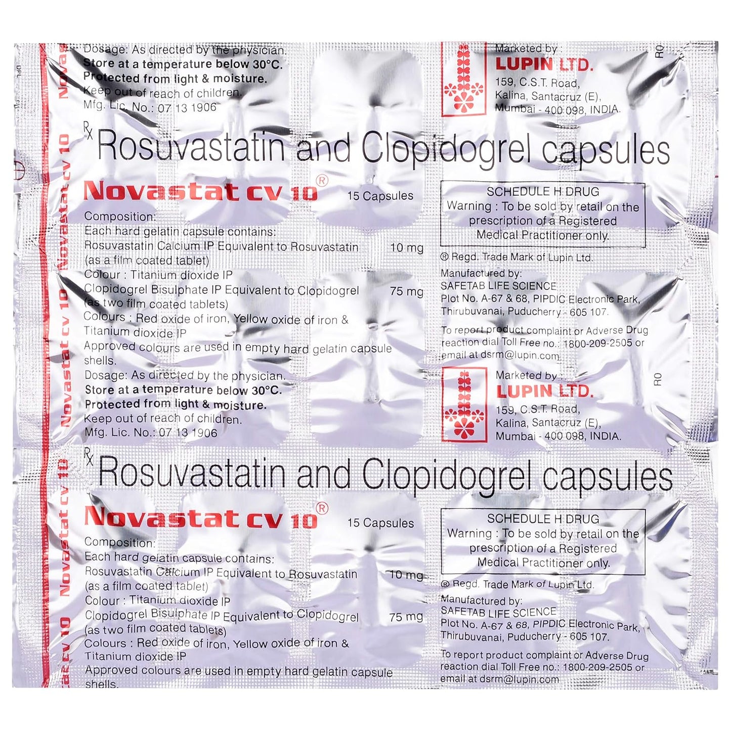 Novastat CV 10 - Strip of 15 Capsules