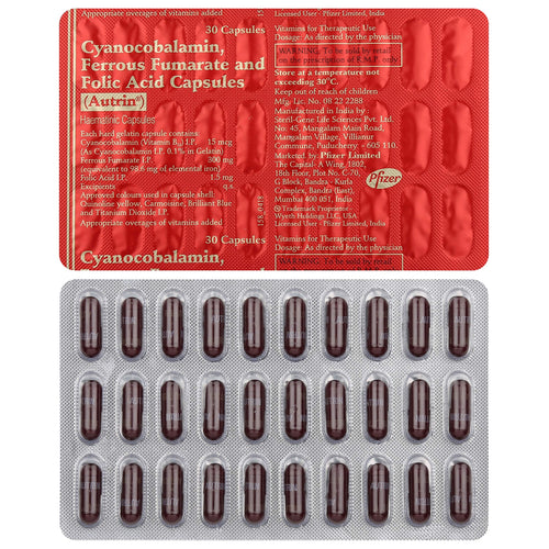 Autrin Hematinic Capsule with Cyanocobalamin, Iron & Folic Acid