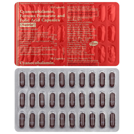 Autrin Hematinic Capsule with Cyanocobalamin, Iron & Folic Acid