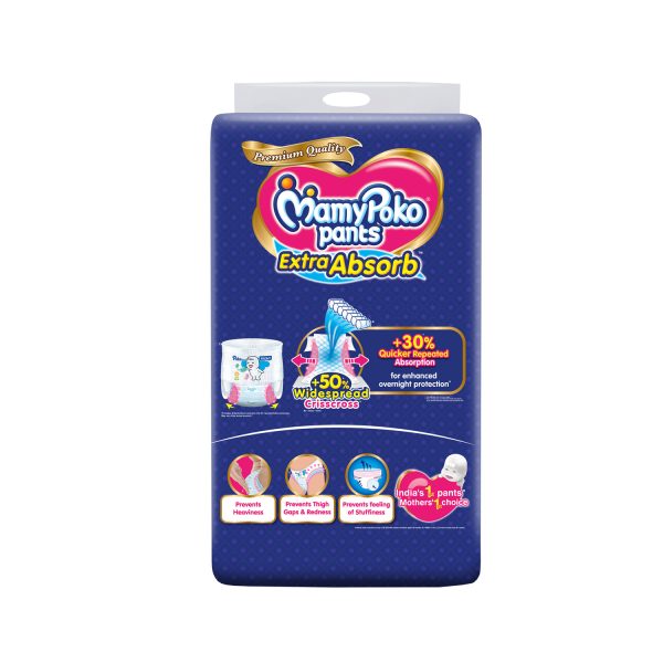 MamyPoko Extra Absorb Diaper- Pant Style (Fits baby with 12-17 kg weight) XL, 9 Diapers