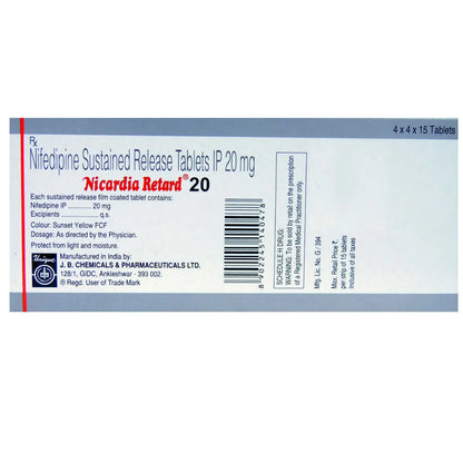 Nicardia Retard 20 Tablet -Strips of 15Tablet