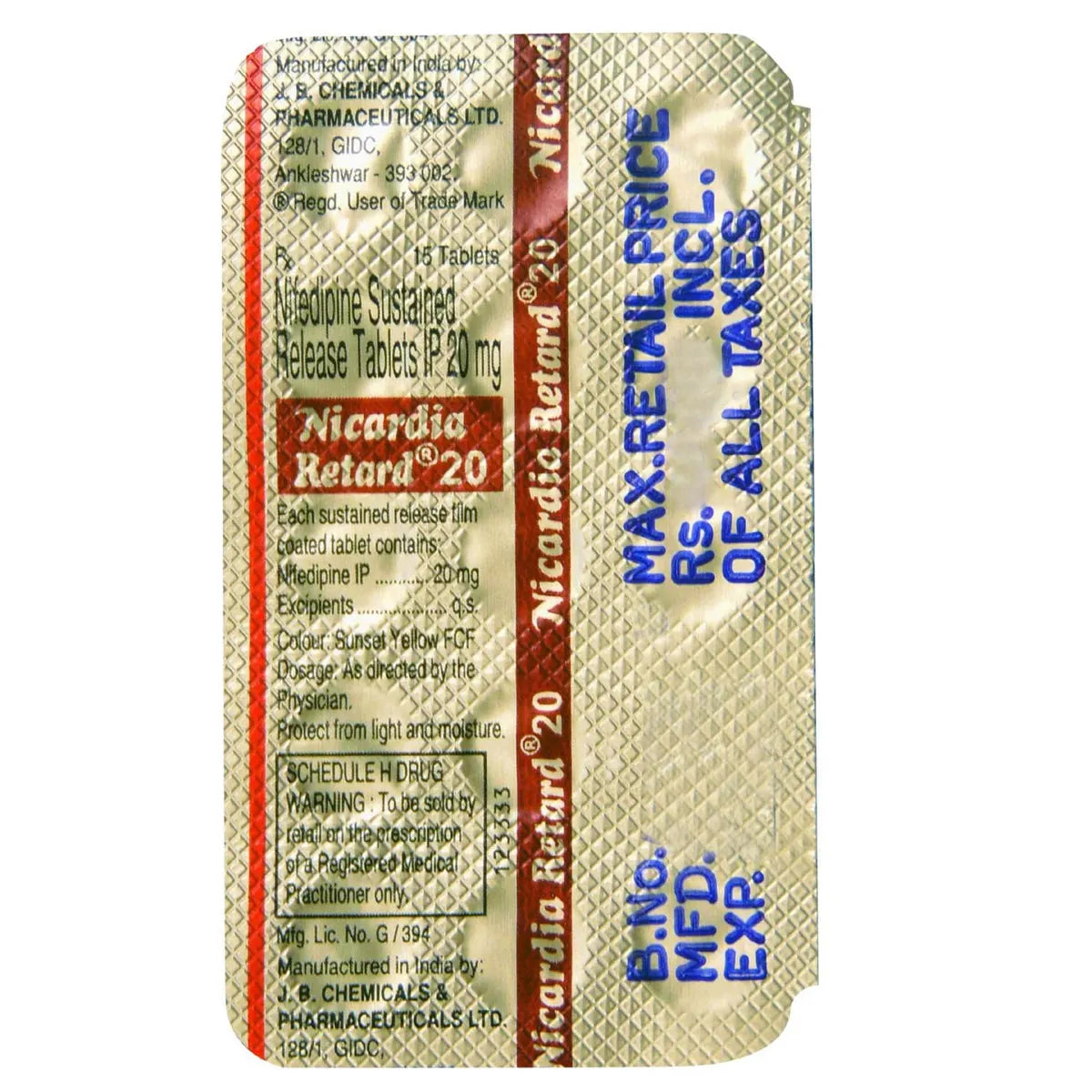 Nicardia Retard 20 Tablet -Strips of 15Tablet