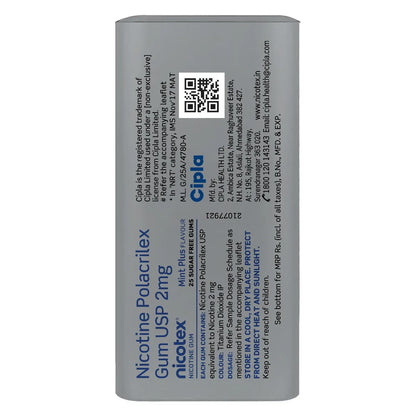 Nicotex 2 mg Mint Plus Sugar Free Chewing Gums (25 Gums)