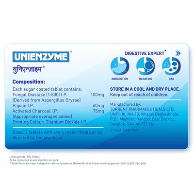 Unienzyme Tablet with Activated Charcoal | For Indigestion, Bloating & Gas | Stomach Care & Liver Care