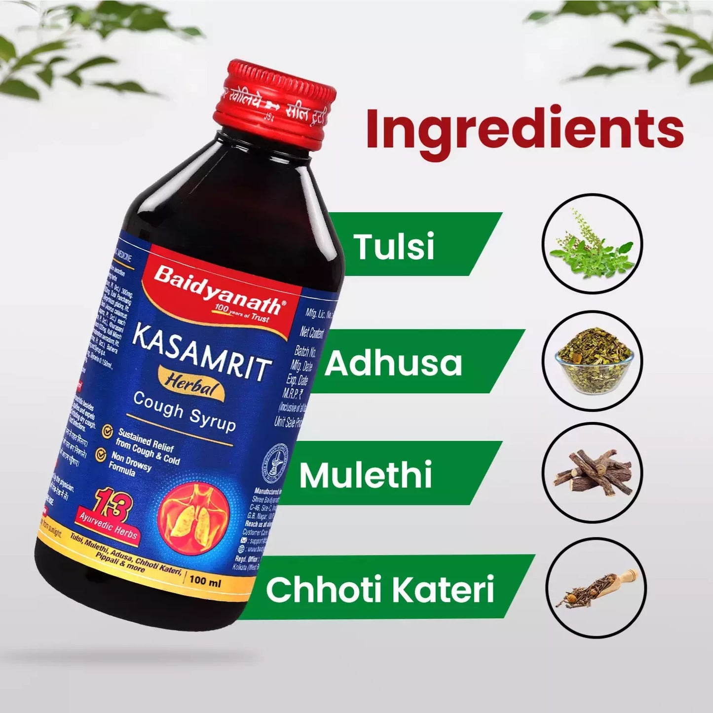 Baidyanath Kasamrit | Herbal And Ayurvedic Cough Syrup - 100ml