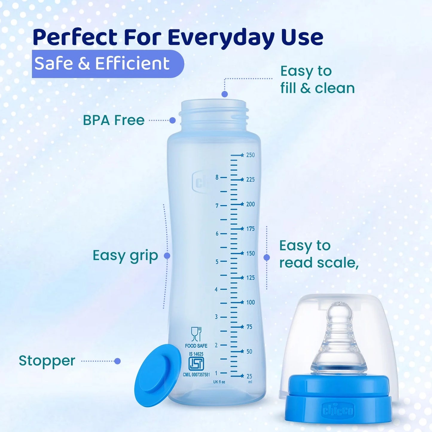 Feed Easy Baby Colored Bottle 250 ml Medium Flow 2M+