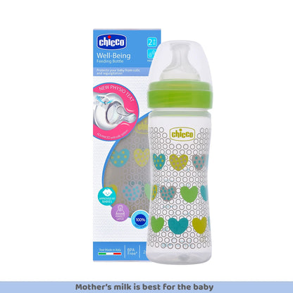 Well Being Medium Flow Baby Bottle 250ml 2M+ Green