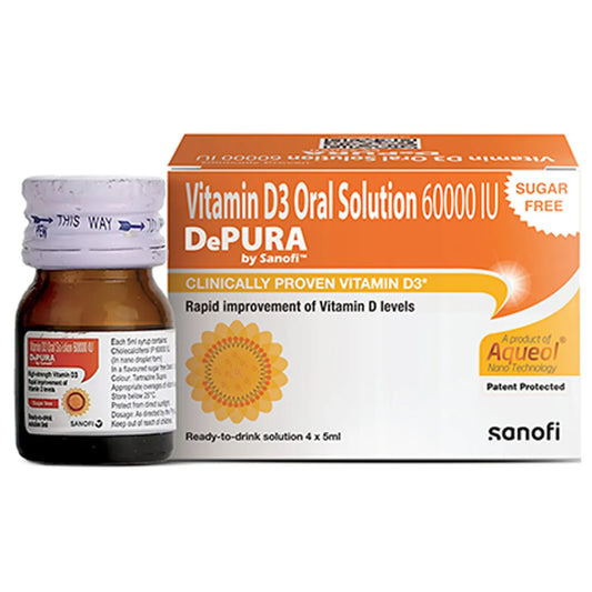 Depura 60000 IU Vitamin D3 Oral Solution | Sugar Free | For Nutritional Support | Bone, Joint & Muscle Care