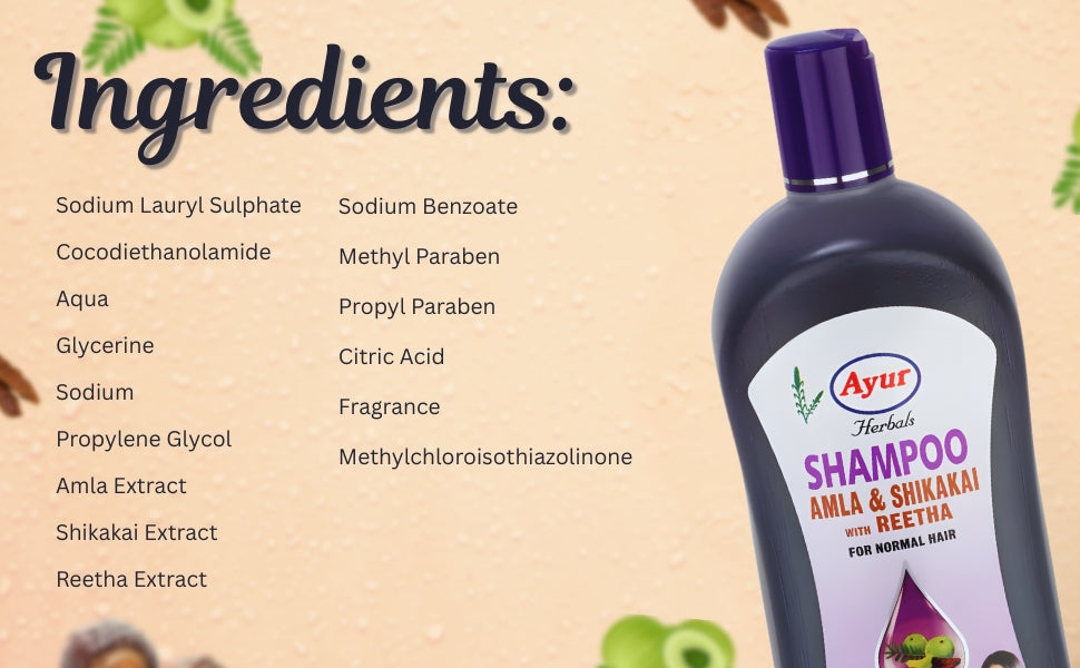 Ayur Herbals Shampoo Amla Shikakai with Reetha for Normal Hair 500ml