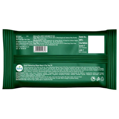 Kara Neem & Tea Tree Oil Refreshing Wipes 25 pcs