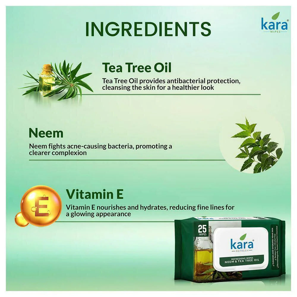 Kara Neem & Tea Tree Oil Refreshing Wipes 25 pcs