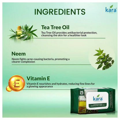 Kara Neem & Tea Tree Oil Refreshing Wipes 25 pcs