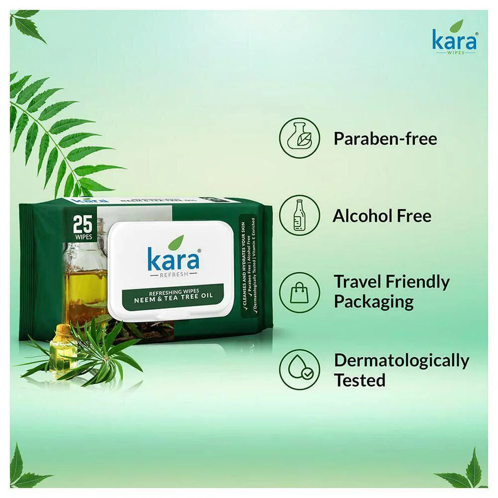 Kara Neem & Tea Tree Oil Refreshing Wipes 25 pcs