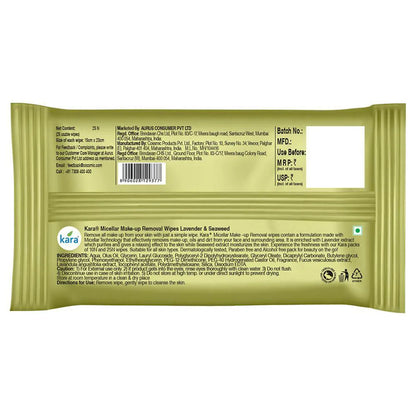 Kara Refresh Lavender & Seaweed Micellar Make Up Removal Wipes 25 pcs