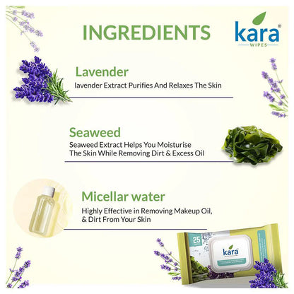 Kara Refresh Lavender & Seaweed Micellar Make Up Removal Wipes 25 pcs