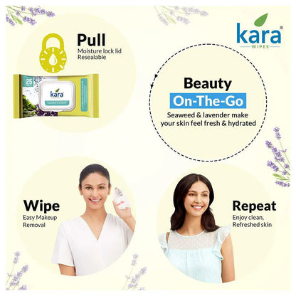 Kara Refresh Lavender & Seaweed Micellar Make Up Removal Wipes 25 pcs
