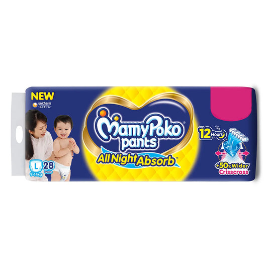 MamyPoko All Night Absorb Diaper Pants Large, 28 Count