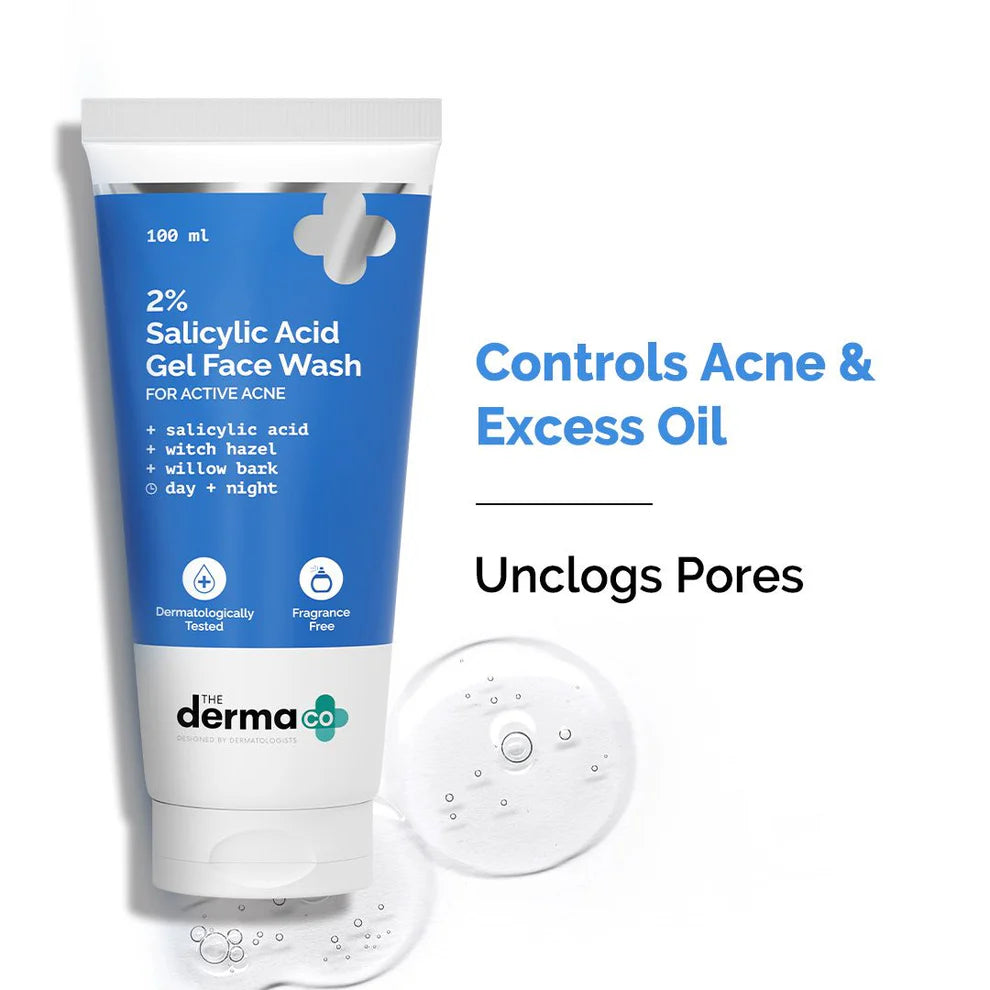 DERMA CO 2% Salicylic Acid Gel Face Wash with Salicylic Acid & Witch Hazel - 100ml